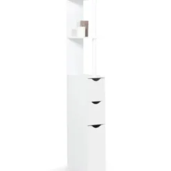 Meuble de toilettes étagère bois 3 portes blanc
