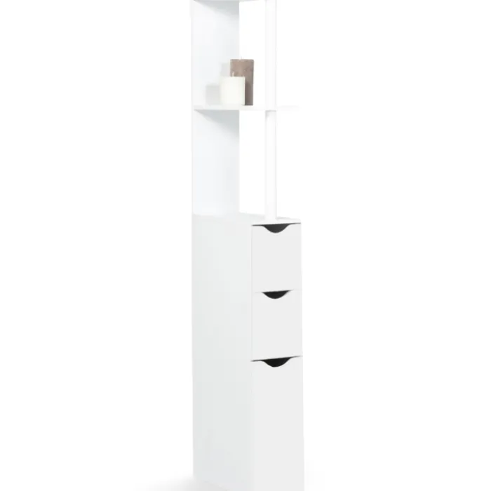 Meuble de toilettes étagère bois 3 portes blanc