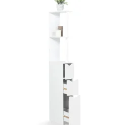 Meuble de toilettes étagère bois 3 portes blanc