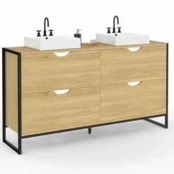 Meuble double vasque 120 cm pour salle de bain 4 tiroirs design industriel