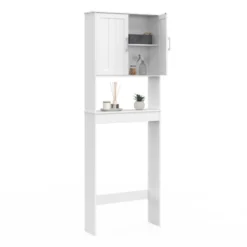 Meuble pour les toilettes avec étagère et placard double blanc
