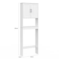 Meuble pour les toilettes avec étagère et placard double blanc