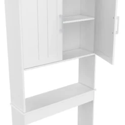 Meuble pour les toilettes avec étagère et placard double blanc