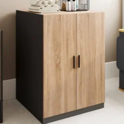 Meuble pour machine à laver avec portes noir et hêtre