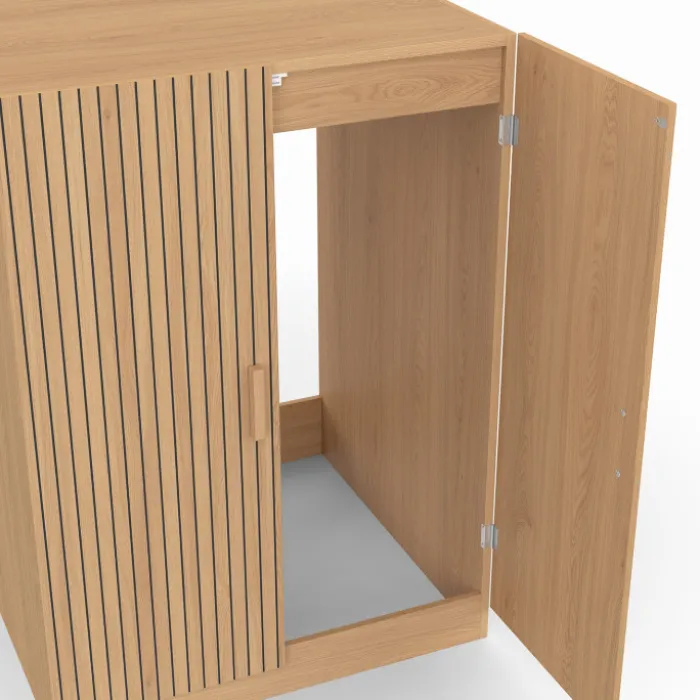 Meuble pour machine à laver avec portes effet lattes tasseau bois coloris chêne
