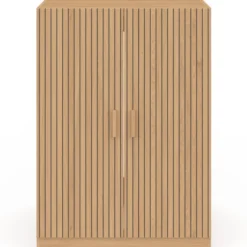 Meuble pour machine à laver avec portes effet lattes tasseau bois coloris chêne