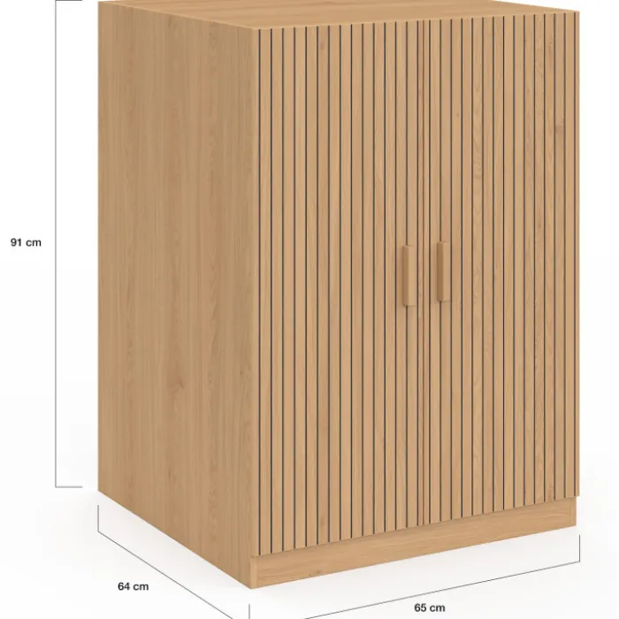 Meuble pour machine à laver avec portes effet lattes tasseau bois coloris chêne