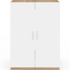 Meuble pour machine à laver avec portes blanc et bois façon hêtre