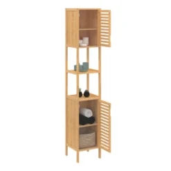 Meuble salle de bain colonne bambou 2 portes