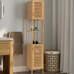 Meuble salle de bain colonne bambou 2 portes