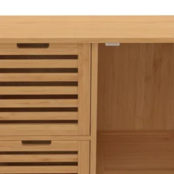 Meuble salle de bain en bambou avec placard et 3 tiroirs