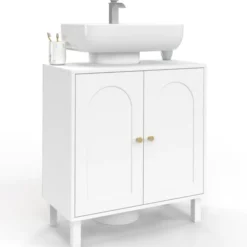 Meuble sous lavabo salle de bain design arche bois blanc