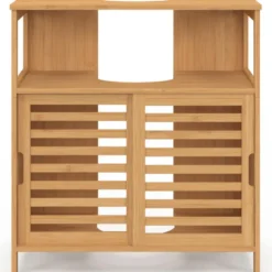 Meuble sous lavabo salle de bain bambou avec portes coulissantes