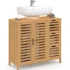 Meuble sous lavabo salle de bain bambou avec placard et 3 tiroirs