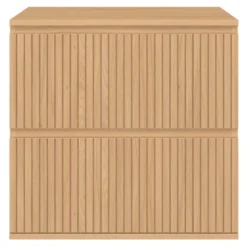 Meuble sous vasque suspendu salle de bain 2 tiroirs effet lattes