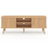 Meuble télé 140 cm avec portes coulissantes lattes tasseau bois coloris chêne