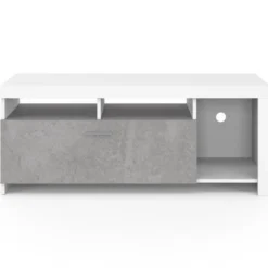Meuble télé 110 cm blanc et placard effet béton