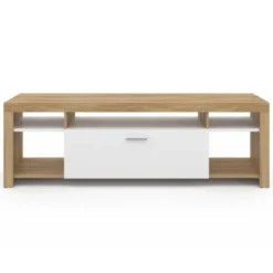 Meuble télé 140 cm bois et placard blanc