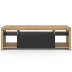 Meuble télé 140 cm bois et placard noir