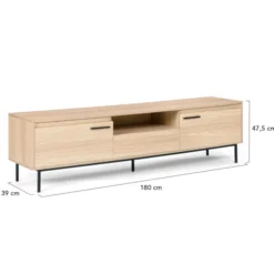 Meuble télé contemporain bois et métal 180 cm avec rangements