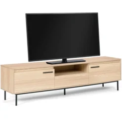 Meuble télé contemporain bois et métal 180 cm avec rangements