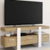 Meuble télé design blanc et bois avec tiroirs