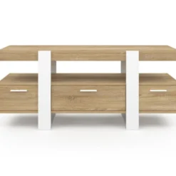 Meuble télé design blanc et bois avec tiroirs