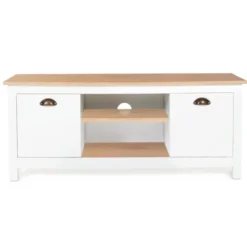 Meuble télé design blanc 2 portes avec étagères