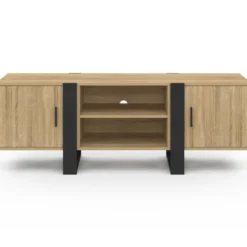 Meuble télé design noir et bois avec 2 portes