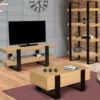 Meuble télé design noir et bois avec double plateau