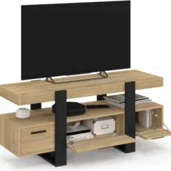 Meuble télé design noir et bois avec rangement