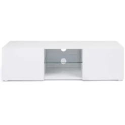 Meuble télé LED blanc avec étagère en verre