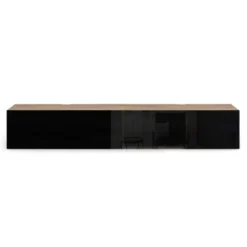 Meuble télé suspendu noir et bois 180 cm