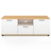 Meuble TV blanc et bois 110 cm avec tiroir et niche