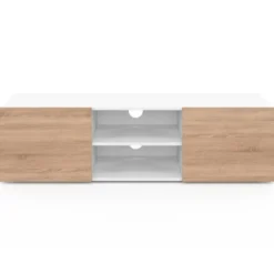 Meuble TV blanc et imitation hêtre