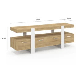Meuble TV bois et blanc 140 cm avec tiroirs