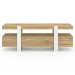 Meuble TV bois et blanc 140 cm avec tiroirs