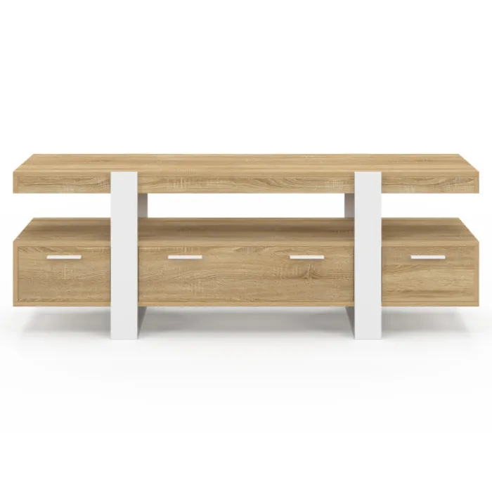 Meuble TV bois et blanc 140 cm avec tiroirs