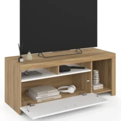 Meuble TV bois et placard blanc moderne