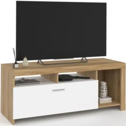Meuble TV bois et placard blanc moderne