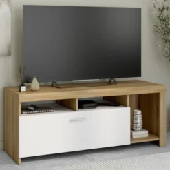 Meuble TV bois et placard blanc moderne