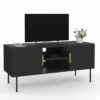 Meuble TV bois noir 110 cm 2 portes effet lattes