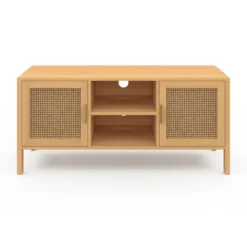 Meuble TV cannage 110 cm avec 2 portes