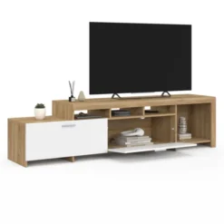 Meuble tv 180 cm bois placards blancs