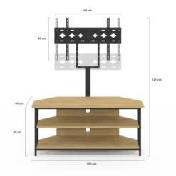 Meuble TV 100 cm d'angle design industriel avec étagères et support TV réglable de 32 à 70 pouces