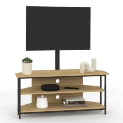 Meuble TV 100 cm d'angle design industriel avec étagères et support TV réglable de 32 à 70 pouces