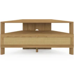 Meuble TV 100 cm d'angle 1 porte effet naturel cannage