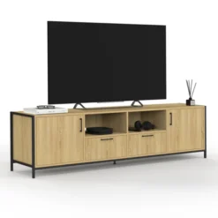 Meuble TV 180 cm design industriel 2 portes 2 tiroirs