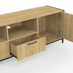 Meuble TV 180 cm design industriel 2 portes 2 tiroirs