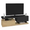Meuble TV 140 cm double-portes effet bois et noir